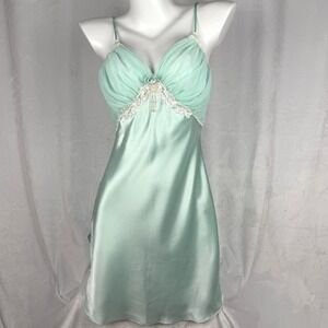Vintage Satin Chemise Slip Dress Mint Lace Babydoll Fairycore Coquette Small